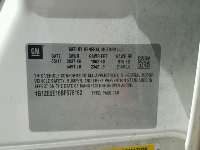 1G1ZE5E16BF378162 - 2011 CHEVROLET MALIBU LTZ 白色 照片 10