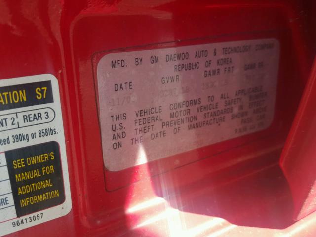 KL1TJ62684B145559 - 2004 CHEVROLET AVEO LS RED photo 10