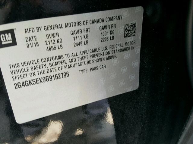 2G4GK5EX9G9162796 - 2016 BUICK REGAL BLACK photo 10