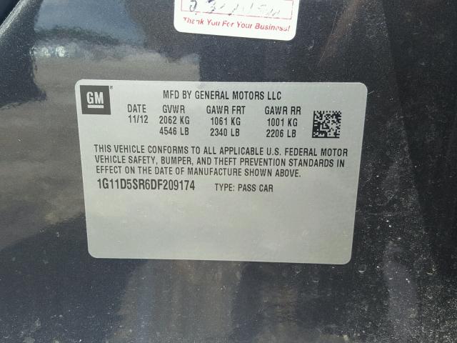 1G11D5SR6DF209174 - 2013 CHEVROLET MALIBU 1LT 石墨色 照片 10