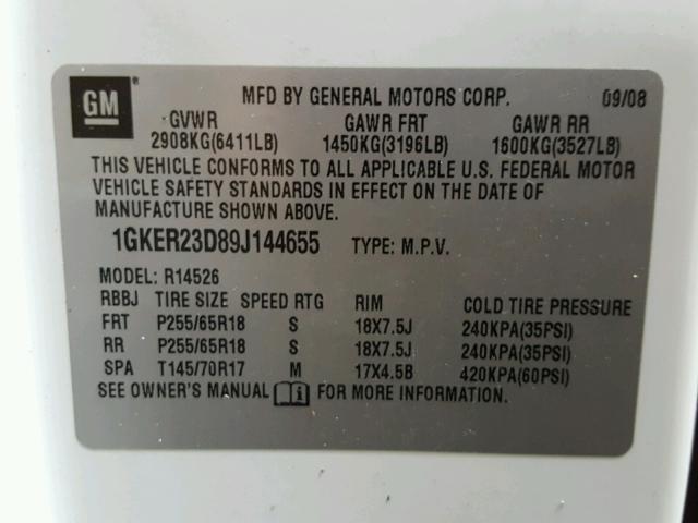 1GKER23D89J144655 - 2009 GMC ACADIA SLT 白色 照片 10