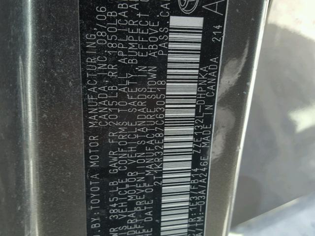 2T1KR32E87C630518 - 2007 TOYOTA MATRIX XR Szary zdjęcie 10