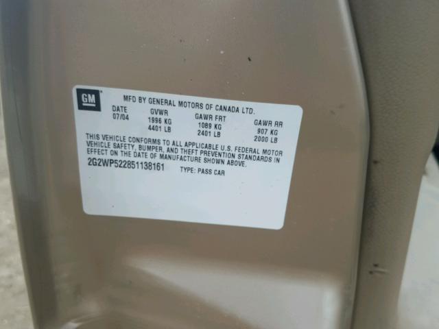 2G2WP522851138161 - 2005 PONTIAC GRAND PRIX GRAY photo 10