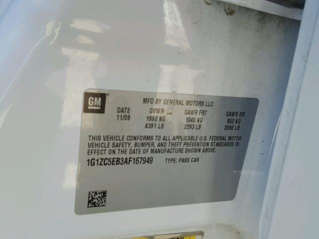 1G1ZC5EB3AF167949 - 2010 CHEVROLET MALIBU 1LT WHITE photo 10