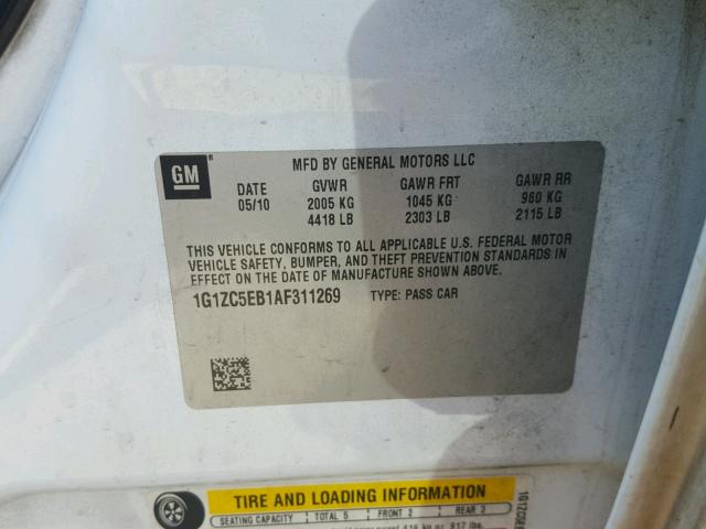 1G1ZC5EB1AF311269 - 2010 CHEVROLET MALIBU 1LT 白色 照片 10