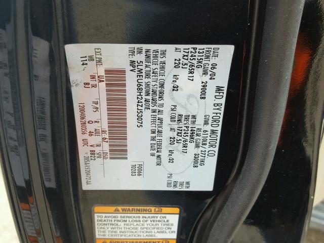 5LMEU68H24ZJ53075 - 2004 LINCOLN AVIATOR 黑色 照片 10