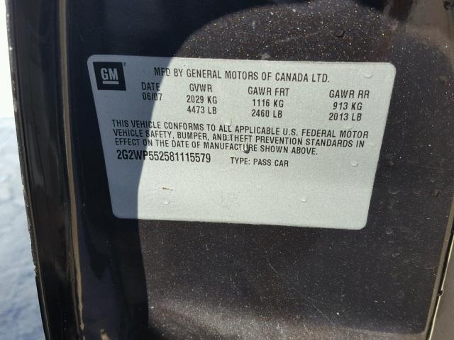 2G2WP552581115579 - 2008 PONTIAC GRAND PRIX BLACK photo 10