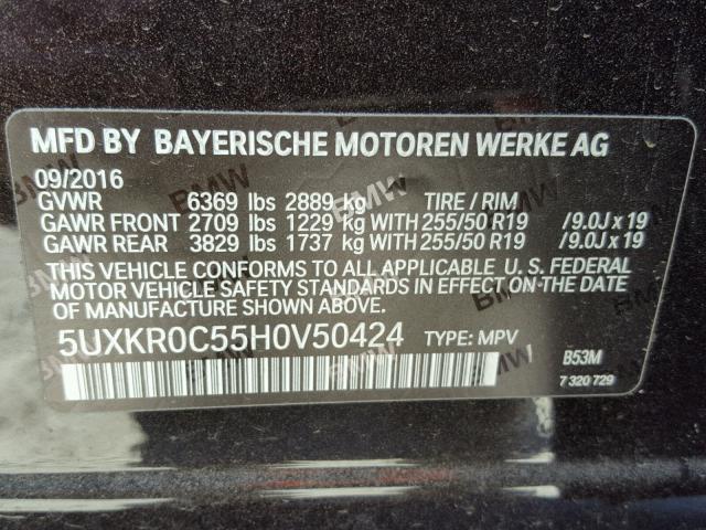 5UXKR0C55H0V50424 - 2017 BMW X5 XDRIVE3 BROWN photo 10