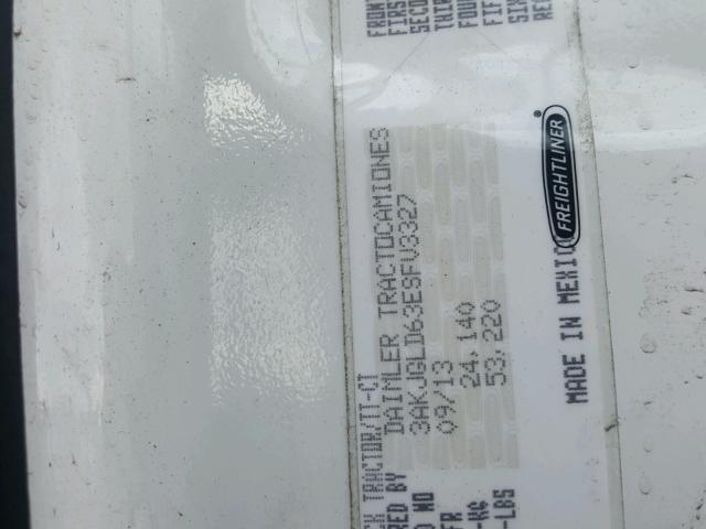 3AKJGLD63ESFV3327 - 2014 FREIGHTLINER CASCADIA 1 WHITE photo 10