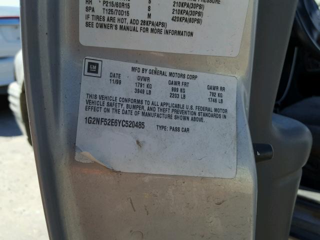 1G2NF52E6YC520485 - 2000 PONTIAC GRAND AM S 银色 照片 10