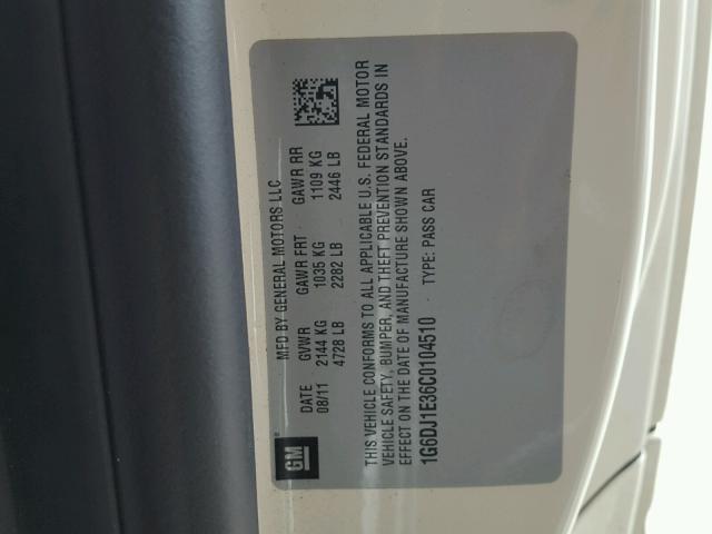 1G6DJ1E36C0104510 - 2012 CADILLAC CTS PERFOR Krem fotoğraf 10