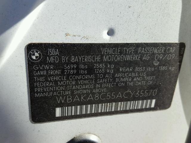 WBAKA8C55ACY35570 - 2010 BMW 750 I WHITE photo 10