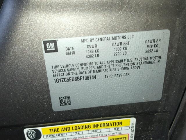 1G1ZC5EU6BF106744 - 2011 CHEVROLET MALIBU 1LT GRAY photo 10