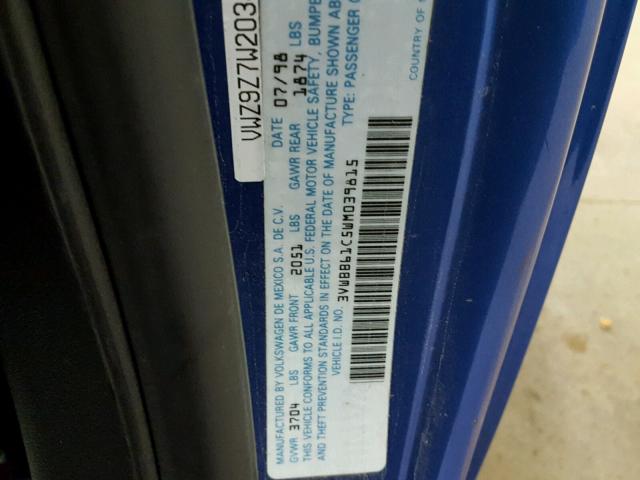 3VWBB61C5WM039815 - 1998 VOLKSWAGEN NEW BEETLE 蓝色 照片 10