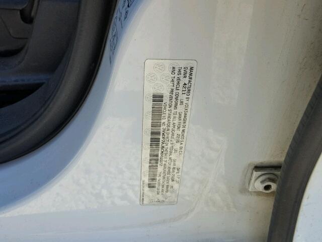 3VWDP7AJ5CM302072 - 2012 VOLKSWAGEN JETTA SE 白色 照片 10