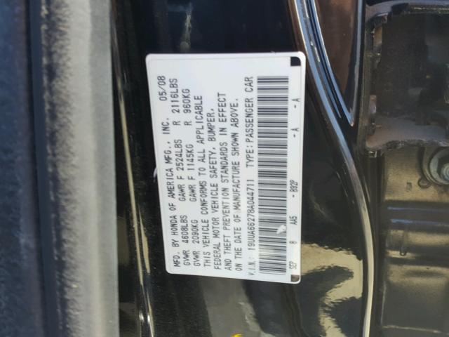 19UUA66278A044711 - 2008 ACURA TL BLACK photo 10