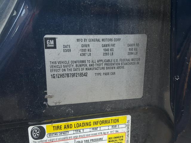 1G1ZH57B79F218542 - 2009 CHEVROLET MALIBU 1LT ლურჯი ფოტო 10