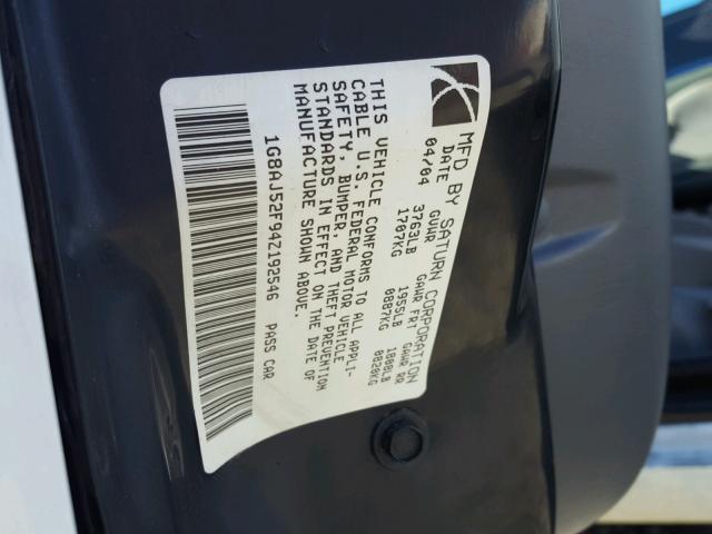 1G8AJ52F94Z192546 - 2004 SATURN ION LEVEL WHITE photo 10