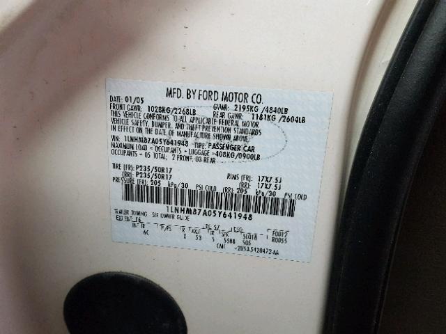 1LNHM87A05Y641948 - 2005 LINCOLN LS 白色 照片 10