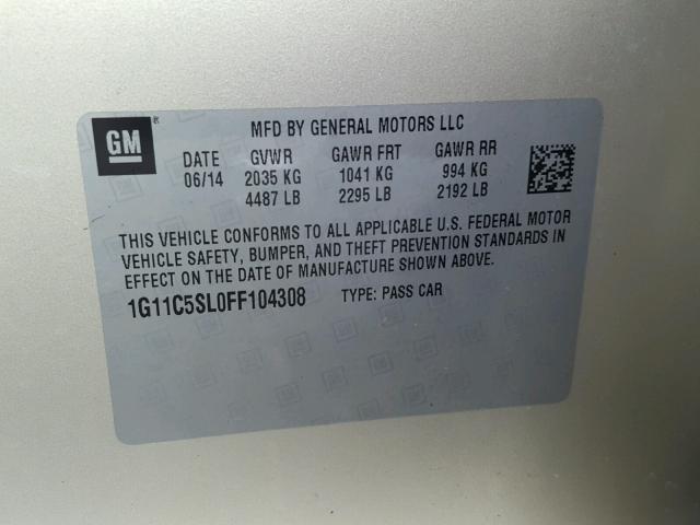 1G11C5SL0FF104308 - 2015 CHEVROLET MALIBU 1LT 米色 照片 10