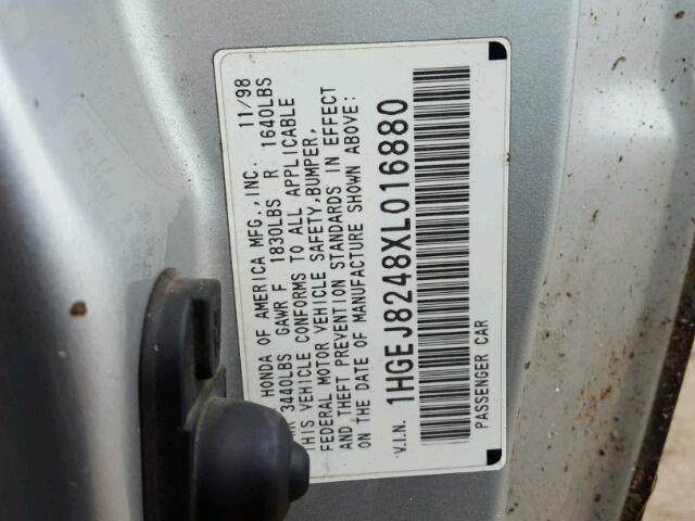 1HGEJ8248XL016880 - 1999 HONDA CIVIC BLACK photo 10