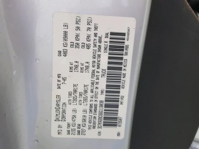 3D7KR28C66G118038 - 2006 DODGE RAM 2500 S 银色 照片 9