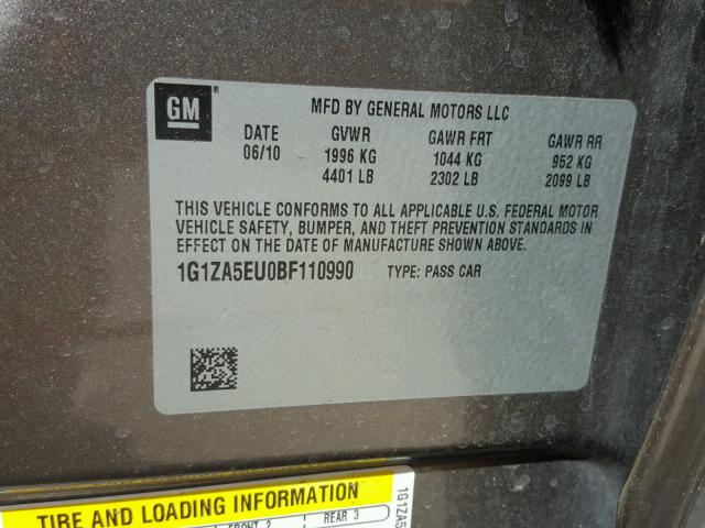 1G1ZA5EU0BF110990 - 2011 CHEVROLET MALIBU LS TAN photo 10