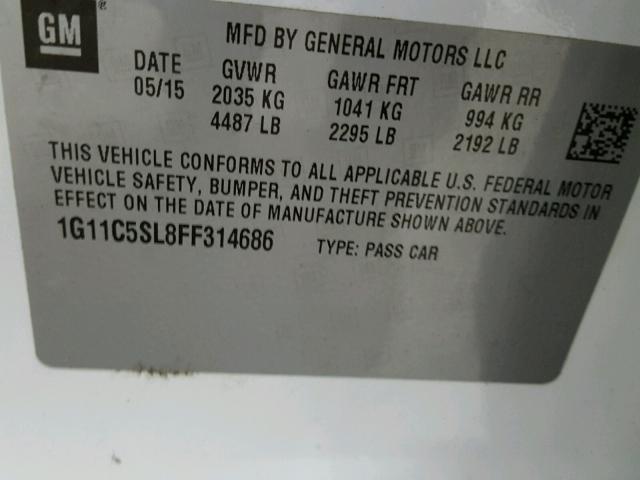 1G11C5SL8FF314686 - 2015 CHEVROLET MALIBU 1LT 白色 照片 10