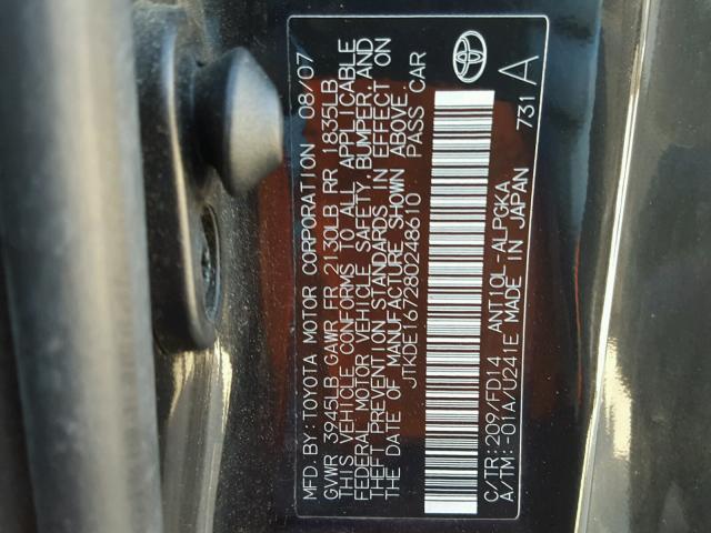 JTKDE167280248610 - 2008 TOYOTA SCION TC 黑色 照片 10