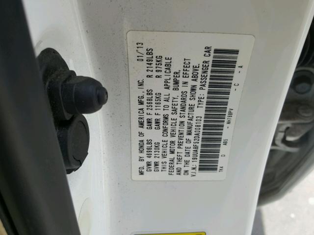 19UUA8F52DA008103 - 2013 ACURA TL TECH WHITE photo 10