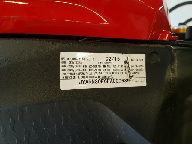 JYARN39E6FA000639 - 2015 YAMAHA YZFR1 RED photo 10