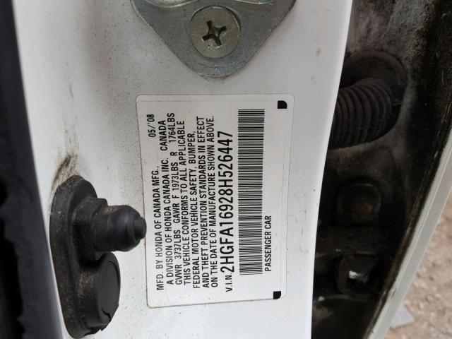 2HGFA16928H526447 - 2008 HONDA CIVIC EXL WHITE photo 10