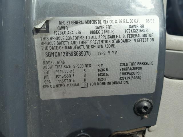 3GNCA13B59S639078 - 2009 CHEVROLET HHR LS GRAY photo 10