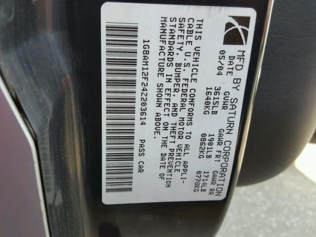 1G8AM12F24Z203614 - 2004 SATURN ION LEVEL GRAY photo 10