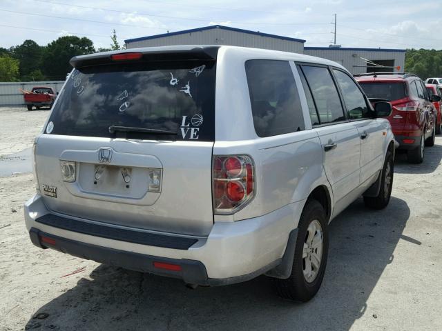 5FNYF28167B007170 - 2007 HONDA PILOT LX SILVER photo 4