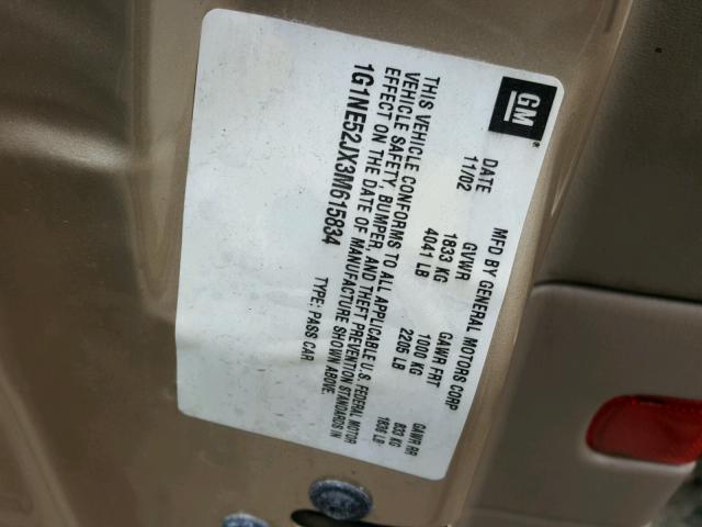 1G1NE52JX3M615834 - 2003 CHEVROLET MALIBU LS BEIGE photo 10