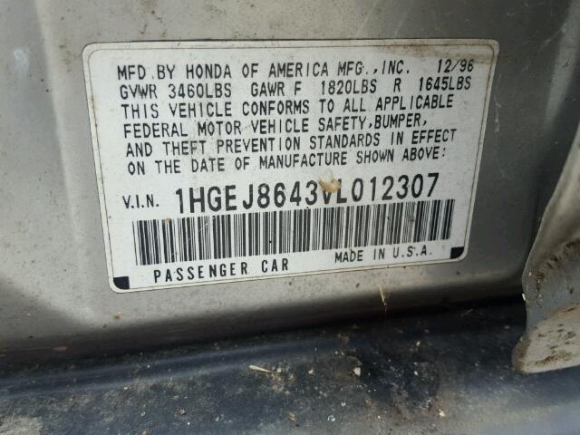 1HGEJ8643VL012307 - 1997 HONDA CIVIC EX ვერცხლისფერი ფოტო 10