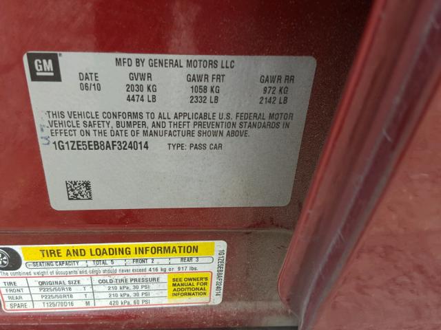 1G1ZE5EB8AF324014 - 2010 CHEVROLET MALIBU LTZ 栗色 照片 10