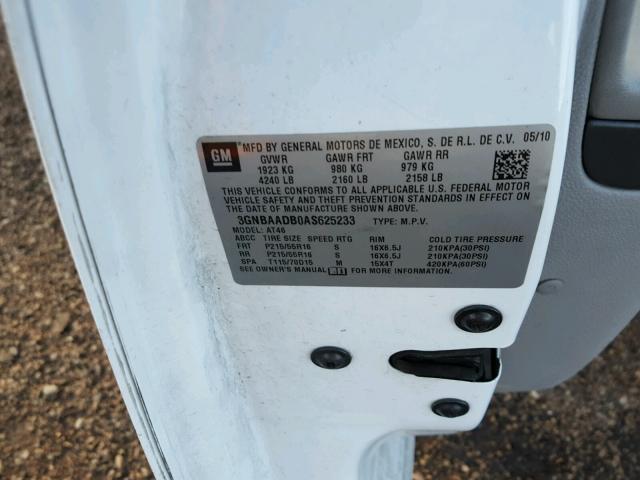 3GNBAADB0AS625233 - 2010 CHEVROLET HHR LS WHITE photo 10