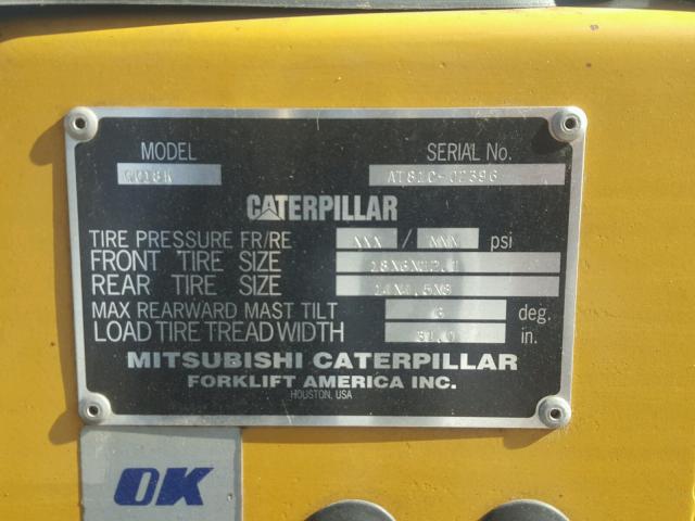 AT81C02396 - 2000 CATERPILLAR FORKLIFT YELLOW photo 10