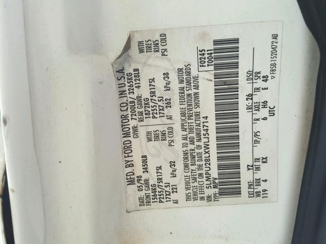 5LMPU28LXWLJ54714 - 1998 LINCOLN NAVIGATOR WHITE photo 10