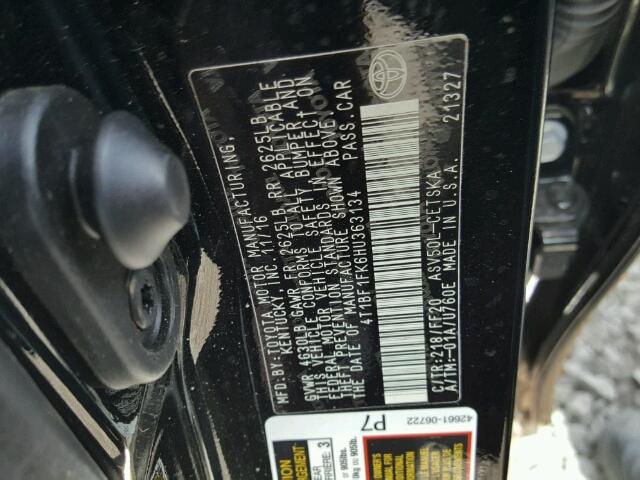 4T1BF1FK6HU363134 - 2017 TOYOTA CAMRY LE 黑色 照片 10