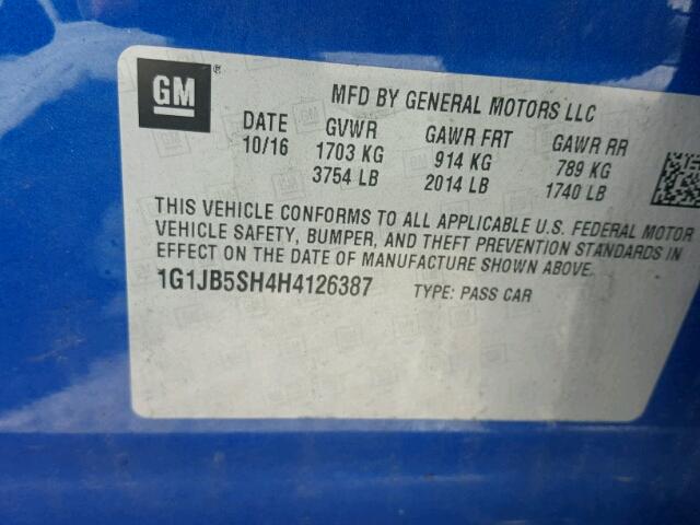 1G1JB5SH4H4126387 - 2017 CHEVROLET SONIC LS 蓝色 照片 10