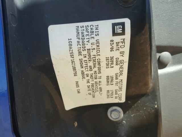 1G8AZ55F16Z188756 - 2006 SATURN ION LEVEL BLUE photo 10