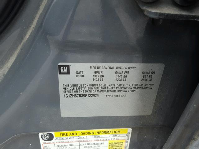 1G1ZH57B39F122925 - 2009 CHEVROLET MALIBU 1LT GRAY photo 10