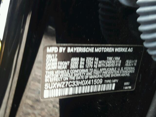 5UXWZ7C33H0X41509 - 2017 BMW X3 SDRIVE2 BLACK photo 10