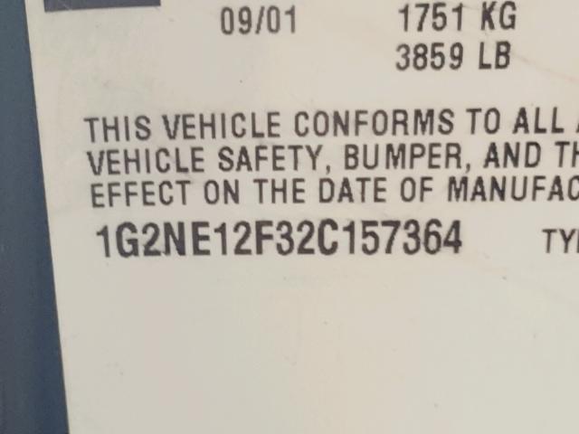 1G2NE12F32C157364 - 2002 PONTIAC GRAND AM S Mavi foto 10