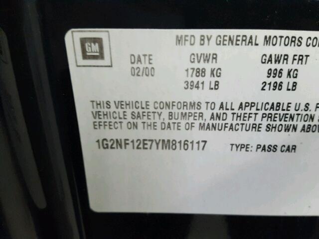 1G2NF12E7YM816117 - 2000 PONTIAC GRAND AM S Mavi foto 10