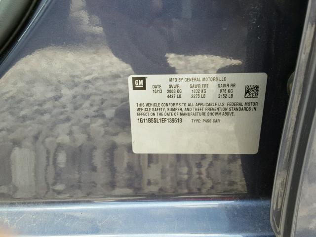 1G11B5SL1EF139618 - 2014 CHEVROLET MALIBU LS ლურჯი ფოტო 10