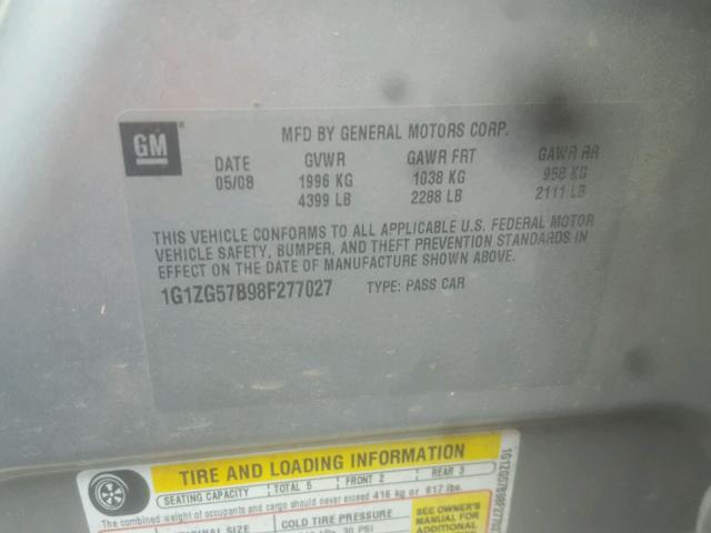 1G1ZG57B98F277027 - 2008 CHEVROLET MALIBU LS SILVER photo 10